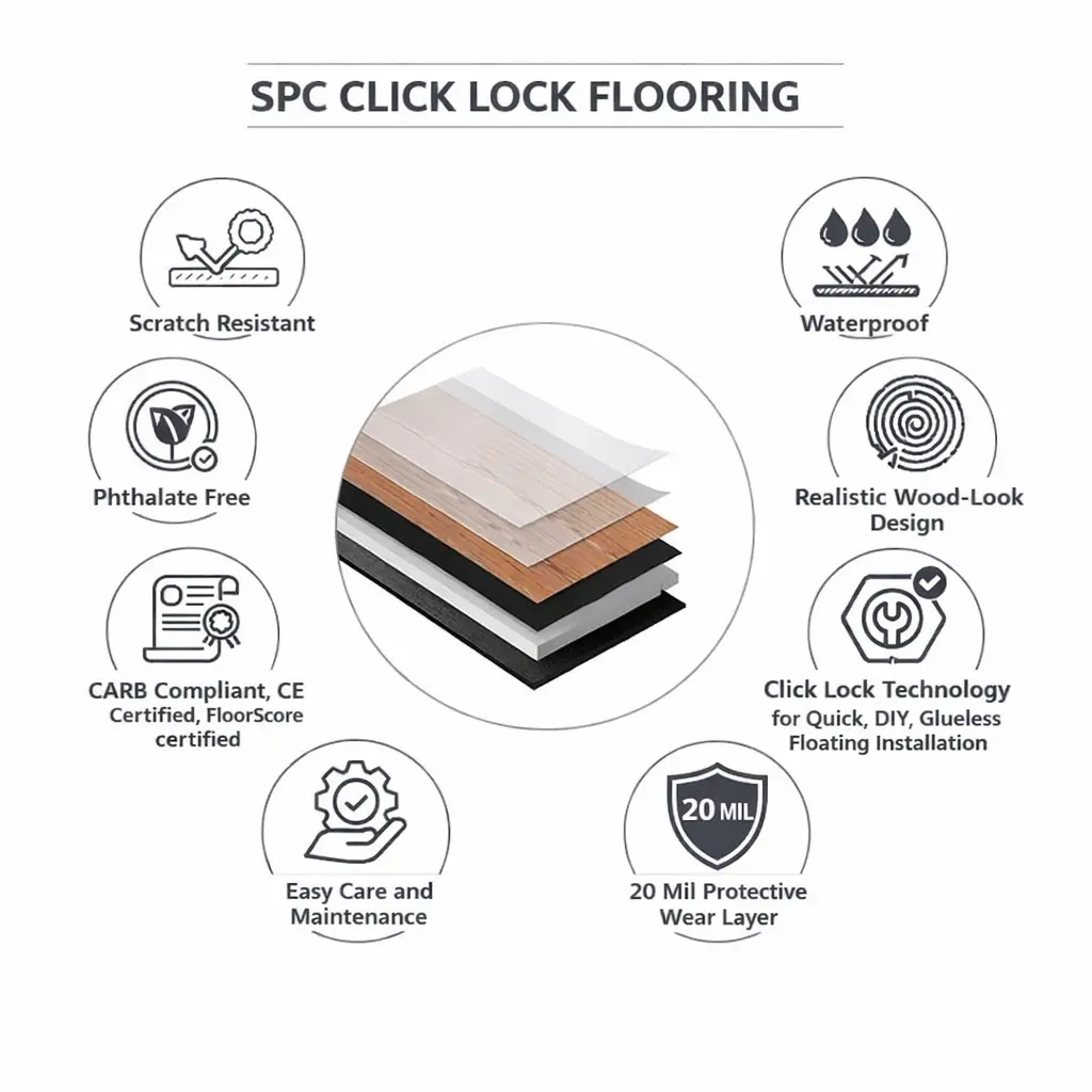 SPC click flooring click-lock installation system in Dubai home