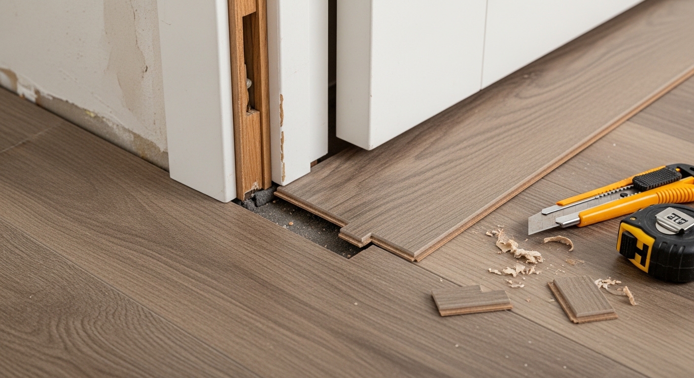cutting and fitting vinyl flooring around door frame and corners