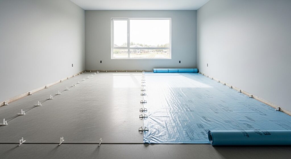 empty room subfloor preparation before spc flooring installation