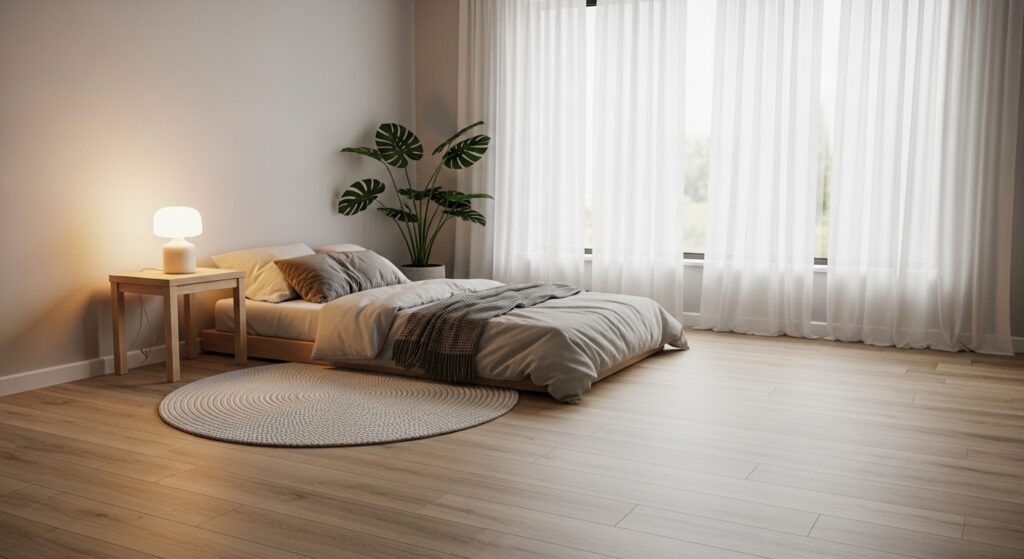 bedroom with vinyl flooring soft comfortable wood look flooring UAE homes