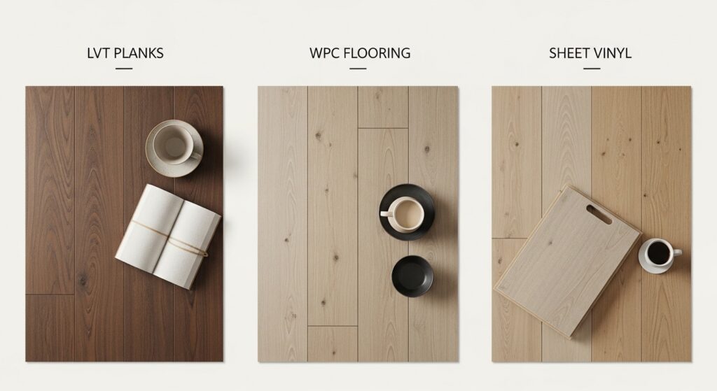 vinyl flooring types LVT WPC sheet vinyl comparison UAE
