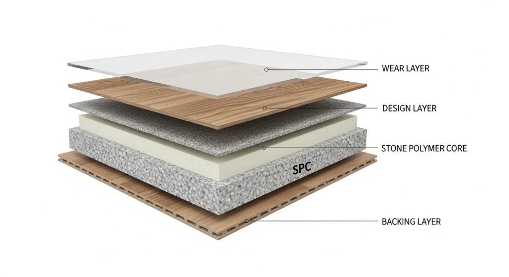 SPC flooring layers structure diagram waterproof rigid core UAE