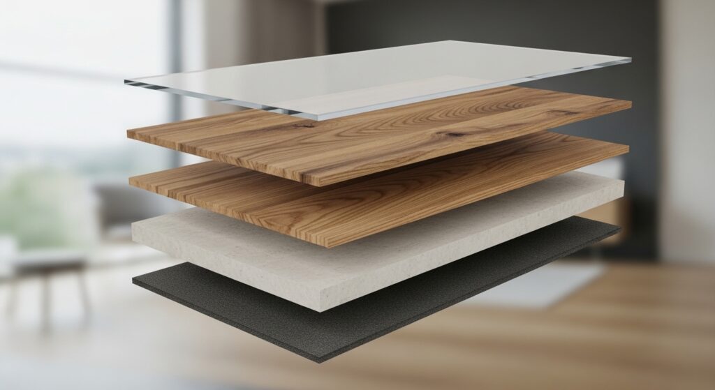 spc flooring layers structure stone polymer composite cross section