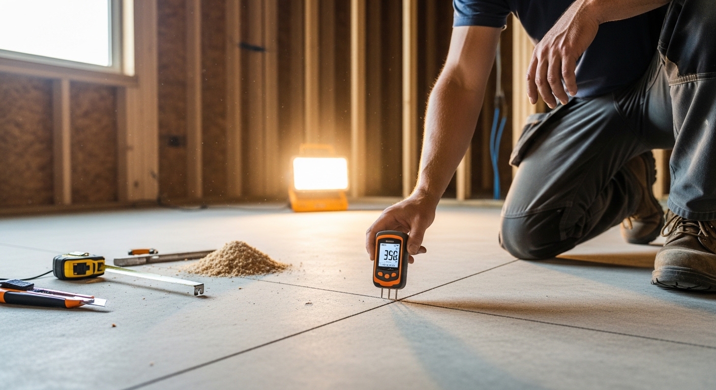 floor moisture check and layout planning before installing spc flooring